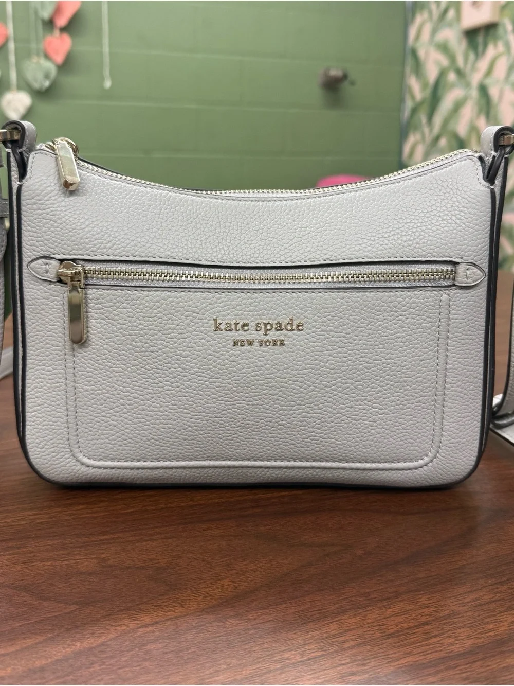 kate spade White Pebbled Leather Crossbody Bag with Gold Hardware